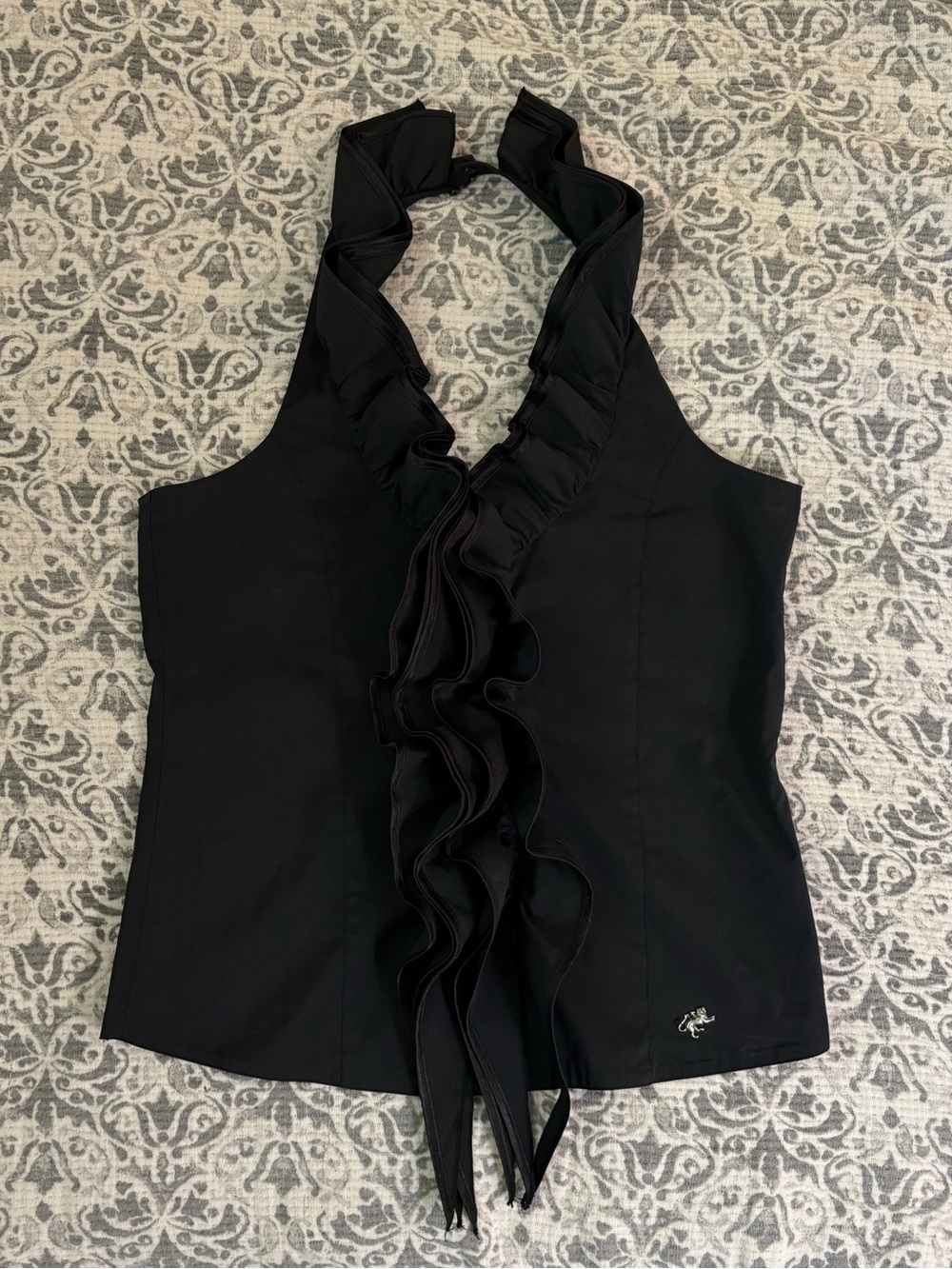 Parasuco black y2k ruffle halter top